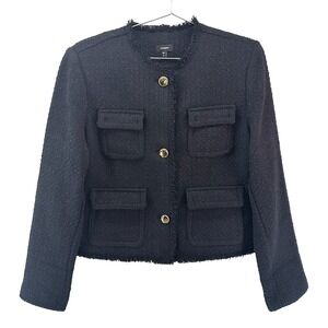 EXPRESS Crop Tweed Blazer Jacket • Medium • black • chic, old money, preppy